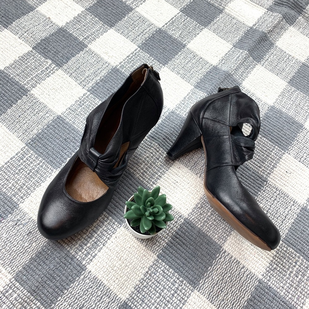 Clarks Indigo Leather Ankle Strap Heels